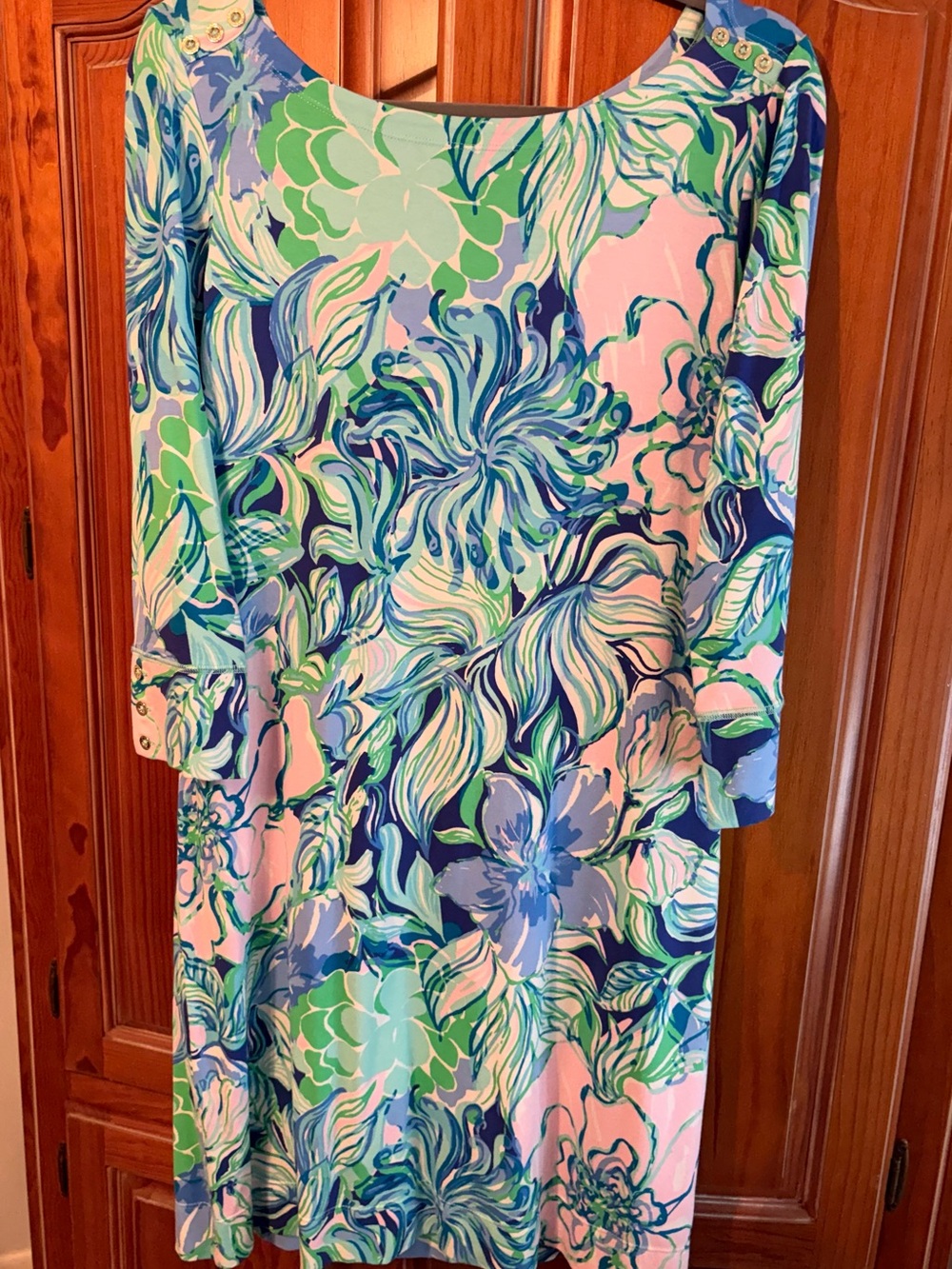 Lilly Pulitzer Pink, Blue & Green Tropical Floral Shift Dress